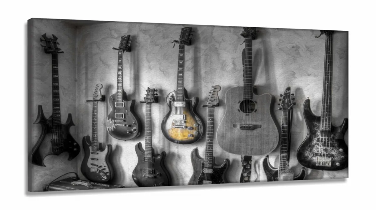 Quadro Decorativo Guitarras em Tecido Canvas 130x60 Imagem
