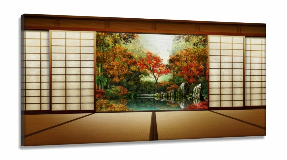 Quadro Decorativo Janela do Japão 120x60 em Tecido Canvas 130x60 Imagem