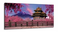 Quadro Decorativo Japão Sakura Fuji em Tecido Canvas 130x60