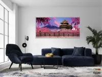 Quadro Decorativo Japão Sakura Fuji em Tecido Canvas 130x60 - Foto 5