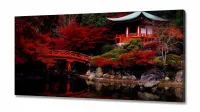 Quadro Decorativo Japão Sakura Vermelho em Tecido Canvas 130x60 - Foto 2