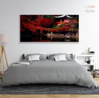 Quadro Decorativo Japão Sakura Vermelho em Tecido Canvas 130x60 - Foto 6