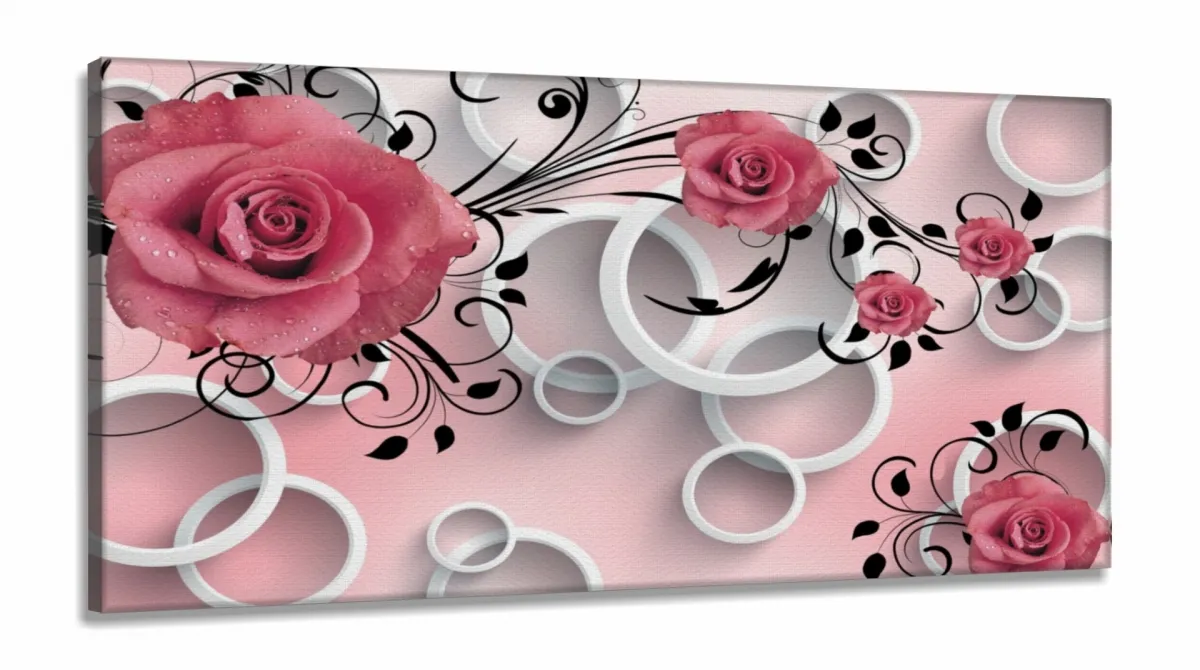 Quadro Decorativo Japones e Rosas Estilo 3d em Tecido canvas 130x60 Imagem