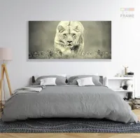 Quadro Decorativo Leoa Preto e Branco em tecido canvas 130x60 - Foto 6