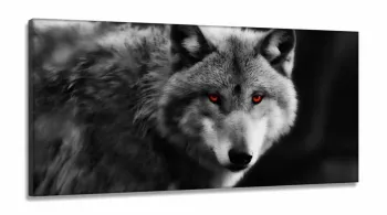 Quadro Decorativo Lobo Preto e Branco em tecido canvas 130x60 sala quarto