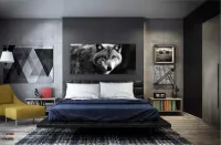 Quadro Decorativo Lobo Preto e Branco em tecido canvas 130x60 sala quarto - Foto 4