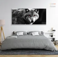 Quadro Decorativo Lobo Preto e Branco em tecido canvas 130x60 sala quarto - Foto 6