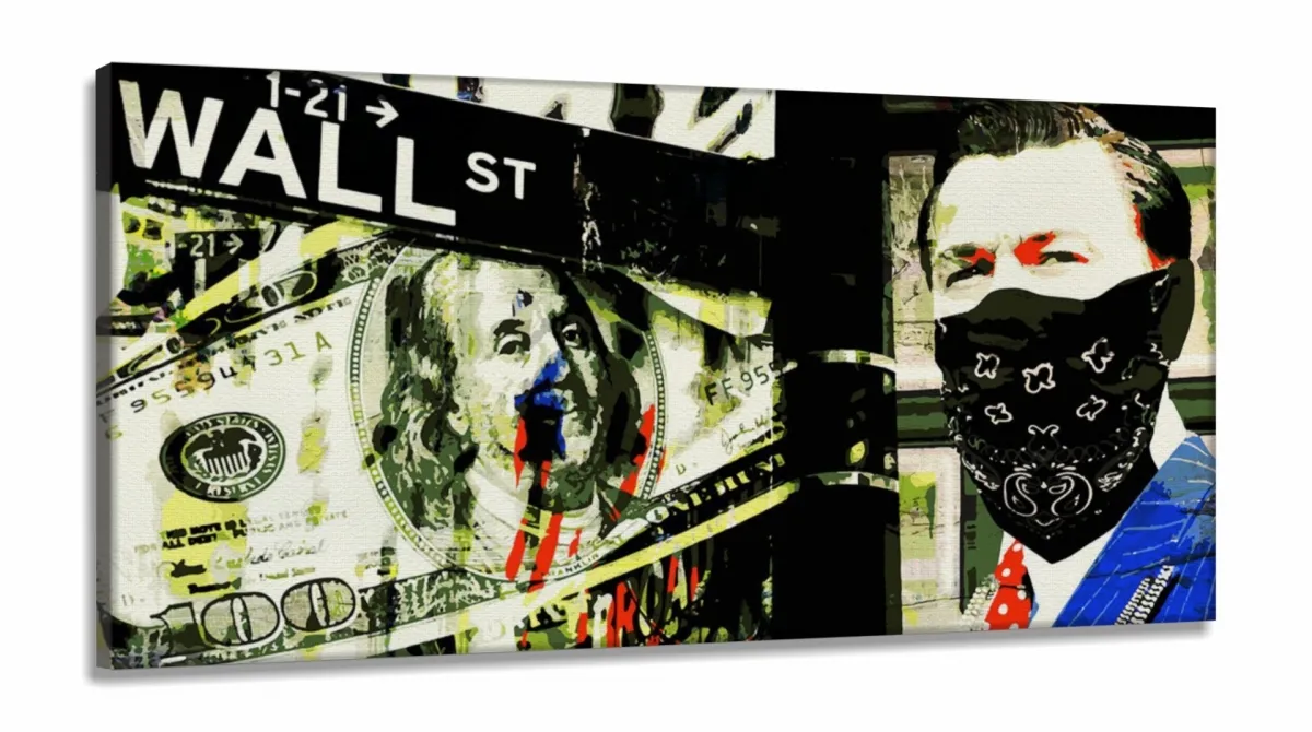 Quadro Decorativo Lobo Wall Street 3 Peças em Tecido Canvas 130x60 Imagem