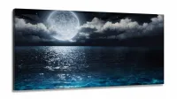 Quadro Decorativo Lua Cheia Mar Noite em Tecido Canvas 130x60