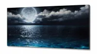 Quadro Decorativo Lua Cheia Mar Noite em Tecido Canvas 130x60 - Foto 2