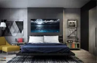 Quadro Decorativo Lua Cheia Mar Noite em Tecido Canvas 130x60 - Foto 4