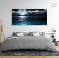 Quadro Decorativo Lua Cheia Mar Noite em Tecido Canvas 130x60 - Foto 6