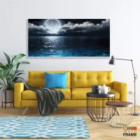 Quadro Decorativo Lua Cheia Mar Noite em Tecido Canvas 130x60 - Foto 7