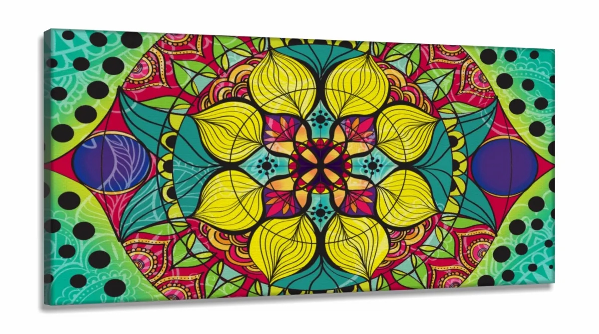 Quadro decorativo Mandala Colorido Mosaico em Tecido Canvas 130x60 Imagem