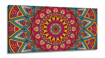 Quadro Decorativo Mandala Rosa Com Tela em Tecido Canvas 130x60