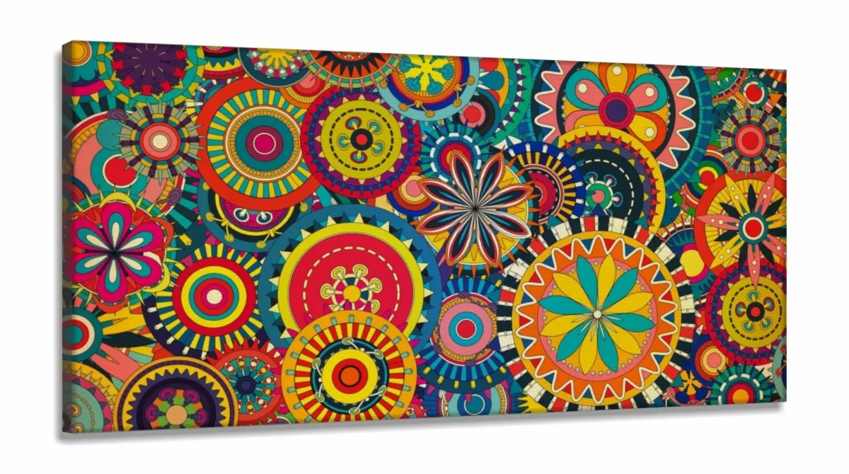 Quadro Decorativo Mandalas Coloridas em Tecido Canvas 130x60 Imagem