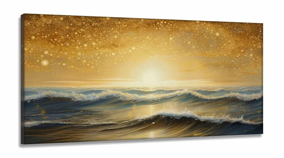 Quadro Decorativo Mar Ilustrado em Tecido Canvas 130x60 cm Imagem