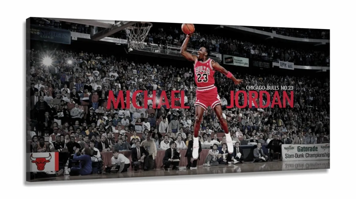 Quadro decorativo Michael Jordan Enterrando com Tela em Tecido Canvas 130x60 Imagem