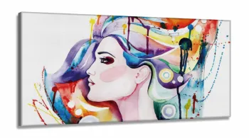 Quadro Decorativo Moderno Mulher Aquarela Sala Salão em Tecido Canvas 130x60