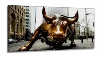 Quadro Decorativo Moderno Touro De Wall Street em Tecido Canvas 130x60