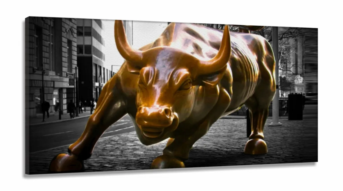 Quadro Decorativo Moderno Touro De Wall Street Tecido em Tecido Canvas 130x60 Imagem