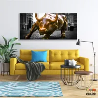 Quadro Decorativo Moderno Touro De Wall Street Tecido em Tecido Canvas 130x60 - Foto 7