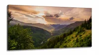 Quadro Decorativo Montanha Raios Solares em Tecido Canvas 130x60