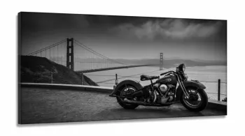 Quadro Decorativo Moto Golden Gate em Tecido Canvas 130x60 Sala Quarto