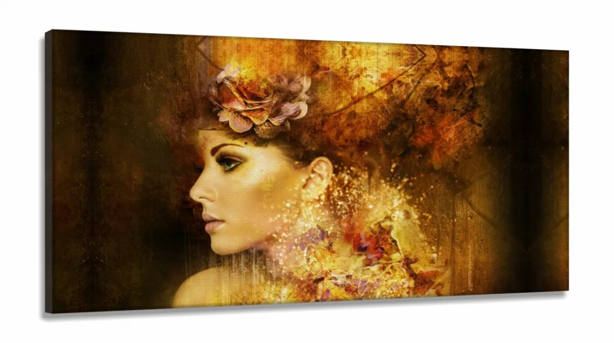 Quadro Decorativo Mulher Abstrata Escritório em Tecido Canvas 130x60 Imagem