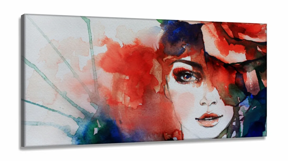 Quadro Decorativo Mulher Aquarela em Tecido Canvas 130x60 Imagem