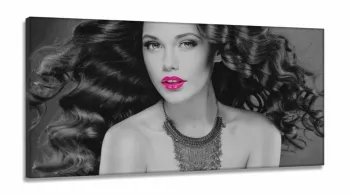 Quadro Decorativo Mulher Beleza Batom Pink em Tecido Canvas 130x60