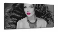 Quadro Decorativo Mulher Beleza Batom Pink em Tecido Canvas 130x60
