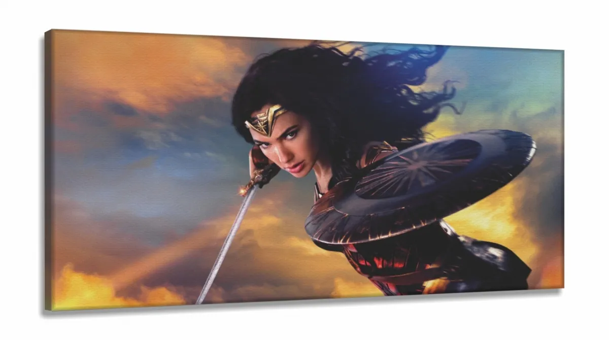 Quadro Decorativo Mulher Maravilha - Heróis - Tela em Tecido Canvas 130x60 Imagem