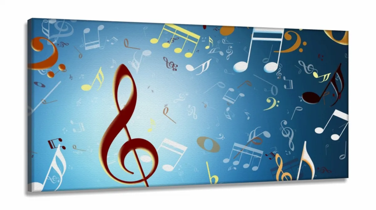 Quadro Decorativo Notas Musicais em Tecido Canvas 130x60 Imagem