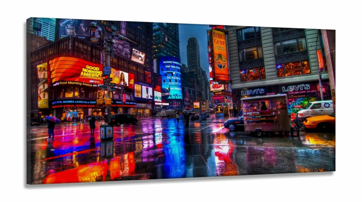 Quadro Decorativo Nova York Chuva em Tecido Canvas 130x60 Imagem