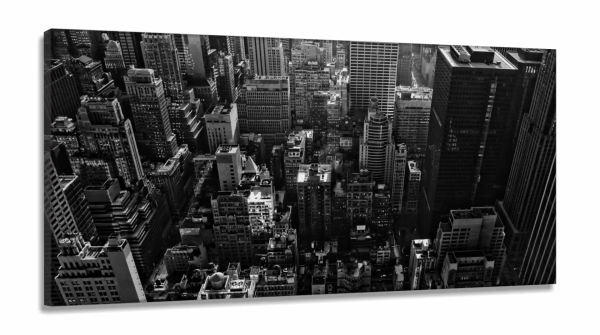 Quadro Decorativo Nova York Preto e Branco Prédios em Tecido Canvas 130x60 Imagem