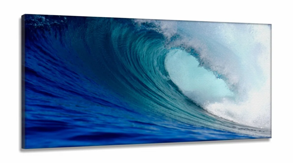 Quadro Decorativo Onda Mar Azul em Tecido Canvas 130x60 Imagem