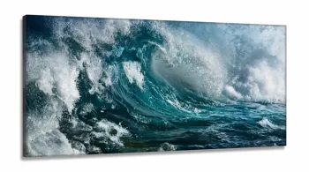Quadro Decorativo Onda Mar Azul em Tecido Canvas 130x60  sala quarto