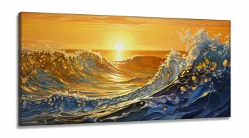Quadro Decorativo Onda Sol Mar em Tecido Canvas 130x60 cm
