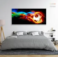 Quadro Decorativo peças Bola Futebol Fogo em Tecido Canvas 130x60 - Foto 6