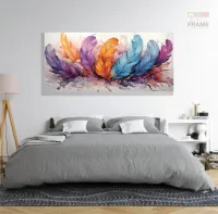 Quadro Decorativo Penas Coloridas em Tecido Canvas 130x60 cm - Foto 6