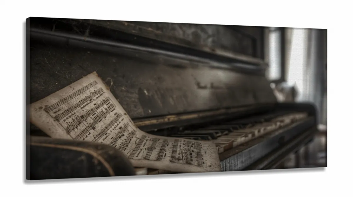 Quadro Decorativo Piano Antigo Mosaico em Tecido Canvas 130x60 Imagem