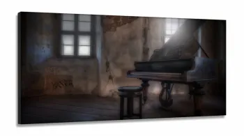Quadro Decorativo Piano Retrô Músicaem Tecido Canvas 130x60