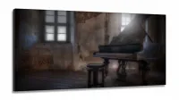 Quadro Decorativo Piano Retrô Músicaem Tecido Canvas 130x60