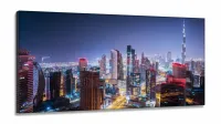 Quadro Decorativo Prédios Cidade Dubai Vista Noturna em Tecido Canvas 130x60