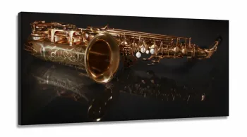 Quadro Decorativo Reflexo Saxofone em Tecido Canvas 130x60 Sala Quarto