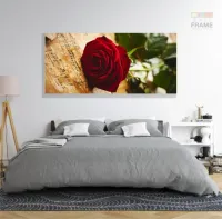 Quadro Decorativo Rosa Vermelha Música em Tecido Canvas 130x60 - Foto 6
