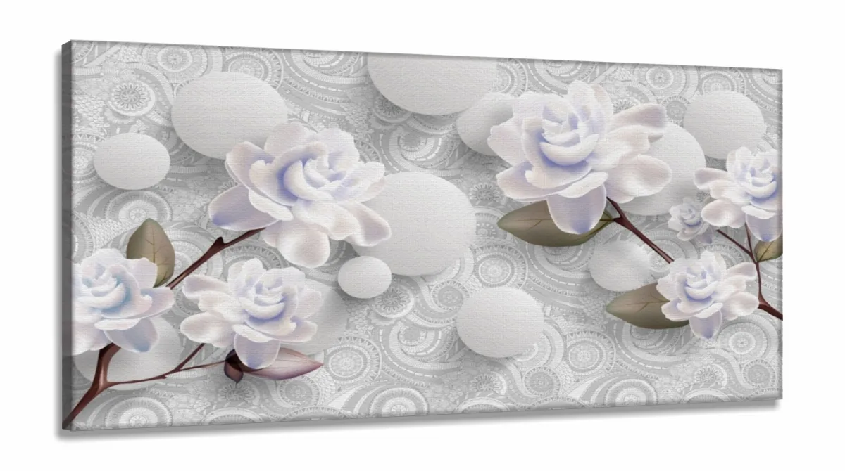 Quadro Decorativo Rosas Brancas Estilo 3d em Tecido canvas 130x60 Imagem