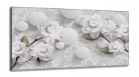 Quadro Decorativo Rosas Brancas Estilo 3d em Tecido canvas 130x60