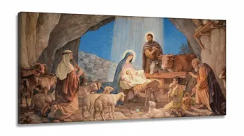 Quadro Decorativo Sala Quarto Escritório Jesus Presépio em Tecido Canvas 130x60